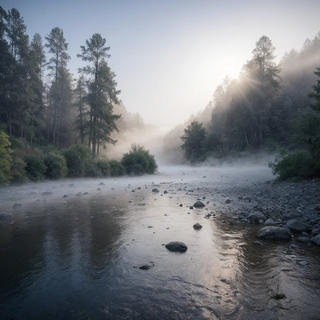 A panoramic shot of the Stanislaus River enveloped in morning fog - Parksguidance Official