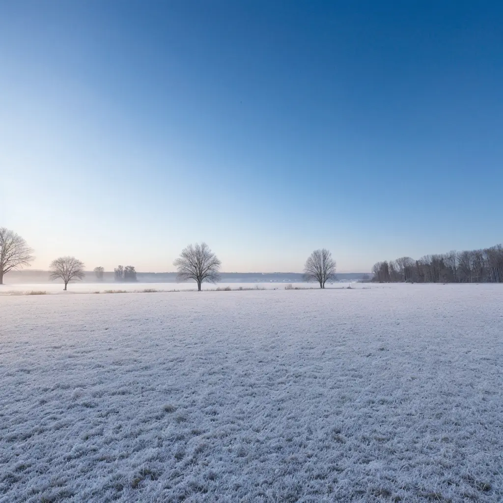 A serene, empty field in winter, with a clear view of the frost-covered ground - Parksguidance Official