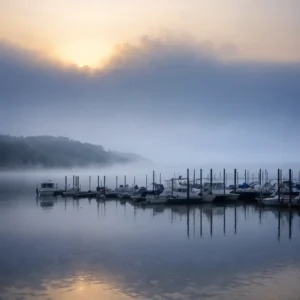 Capture the early fog over Joe Pool Lake with the marina in the background - Parksguidance Official