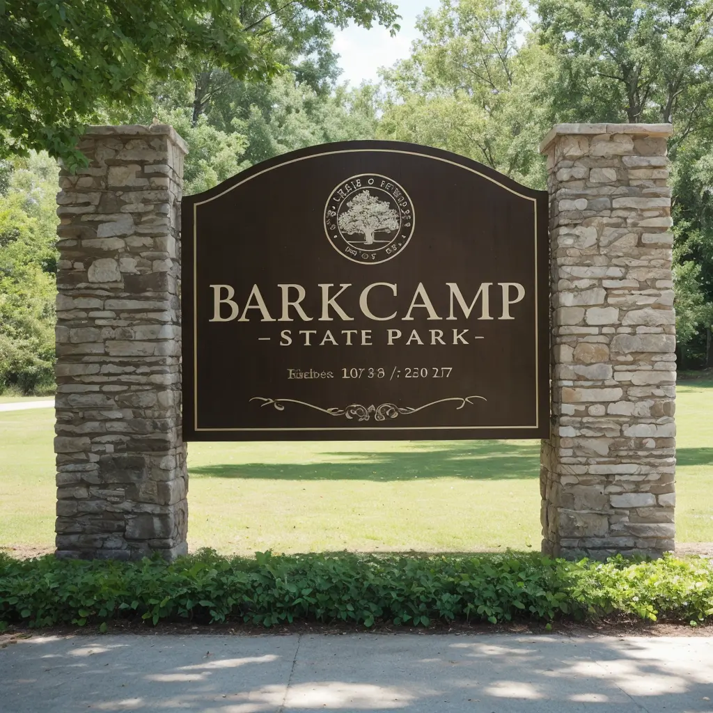Capture the welcoming sign at the park’s entrance at Barkcamp State Park - Parksguidance Official