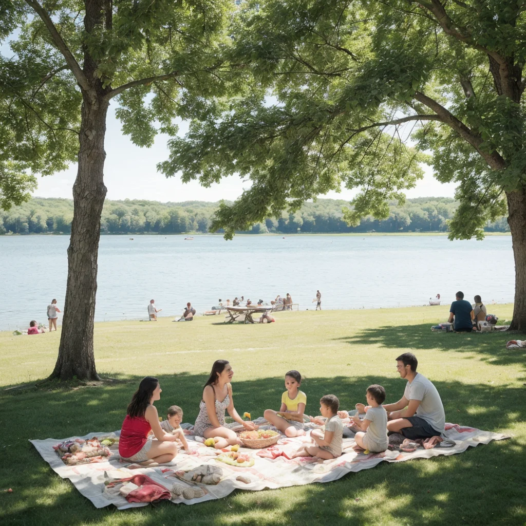 Families enjoying a picnic with the lake in the background - Parksguidance Official