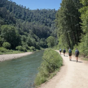 River Bend Trail Views hikers on the River Bend Trail as it winds along the scenic Stanislaus River.. - Parksguidance Official