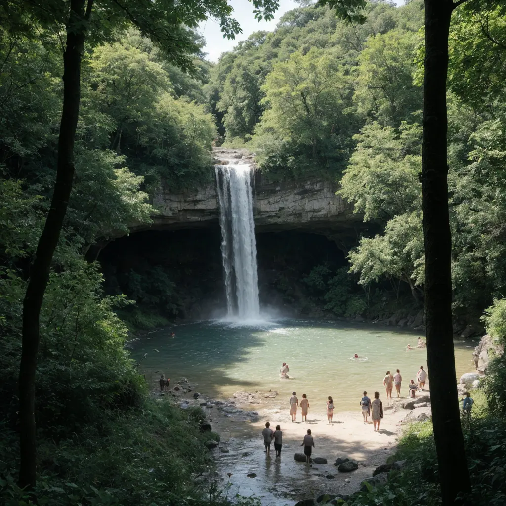 families enjoying the cool waters near a waterfall in Matthiessen State Park - Parksguidance Official