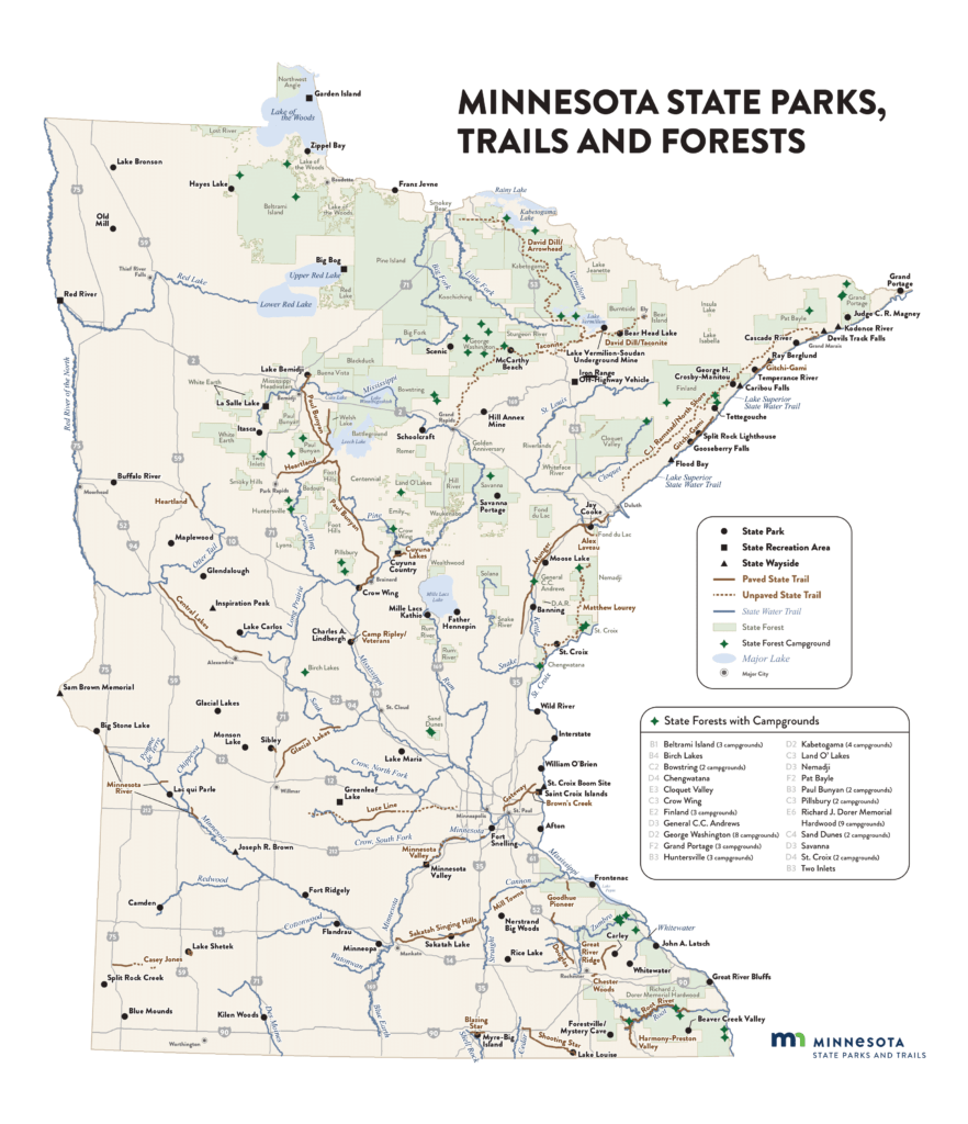 image of a detailed segment of the MN state park map highlighting several parks - Parksguidance Official